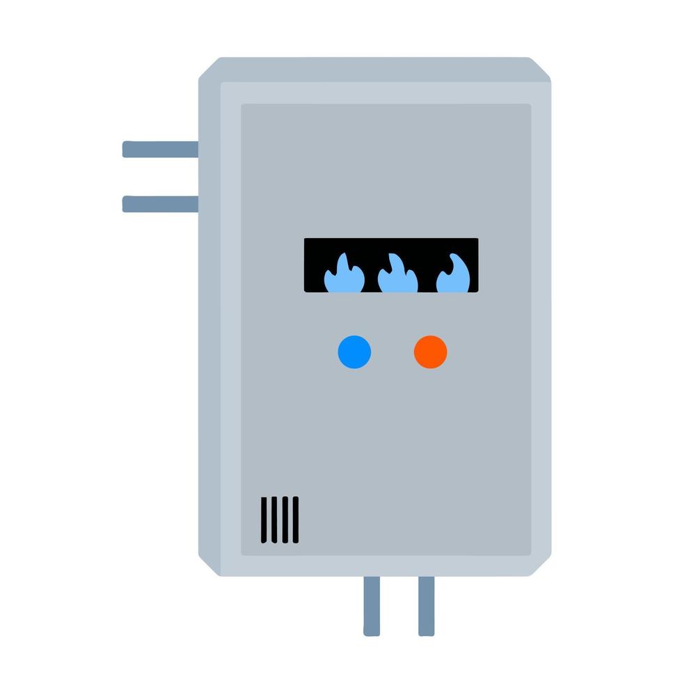 Gas boiler. House heater. Furnace system. Cartoon vector icon. System of combi heating. White smart gas boiler with burner for heat