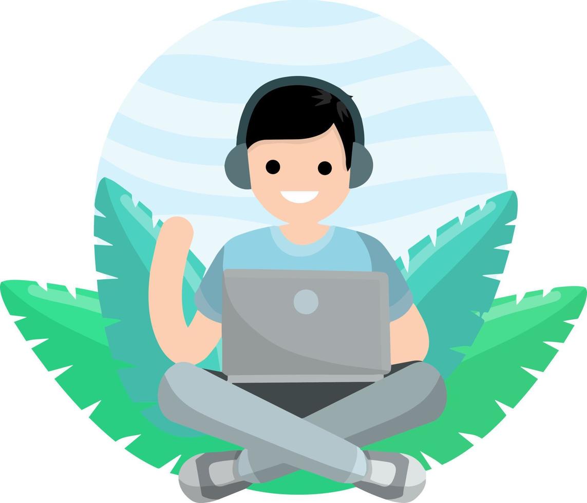 Man with laptop. Smiling happy man vector