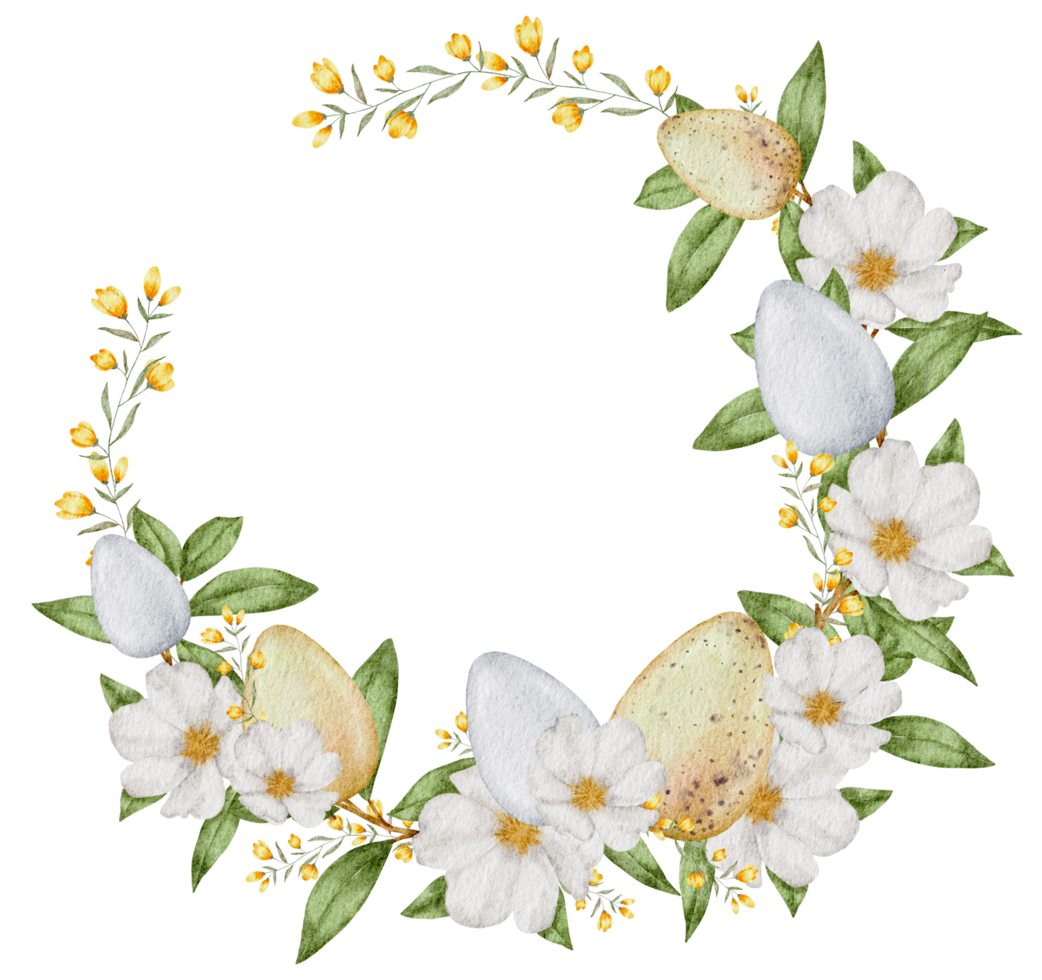 Easter wreath watercolor with Eggs and flower png