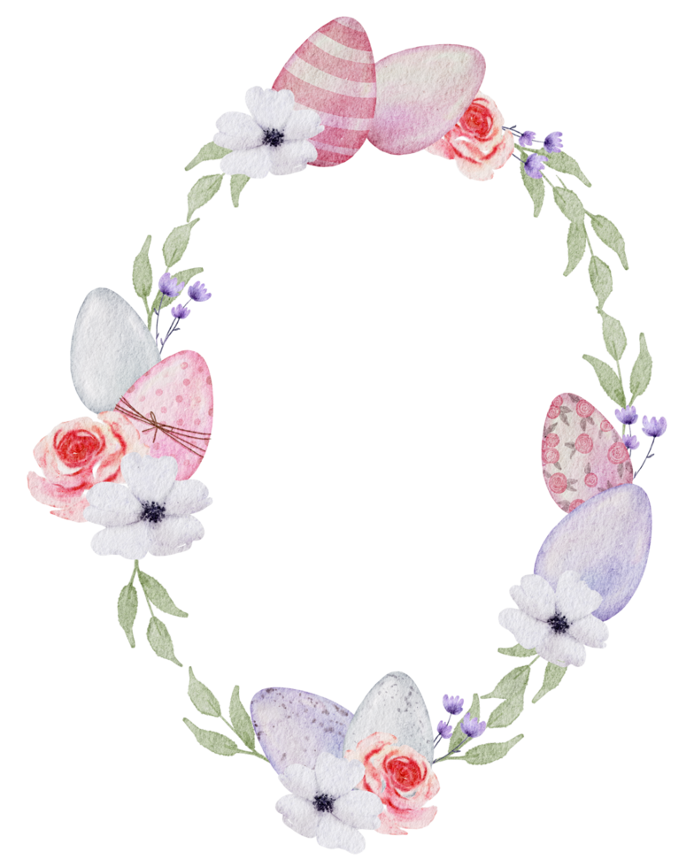 Easter wreath watercolor with Eggs and flower png