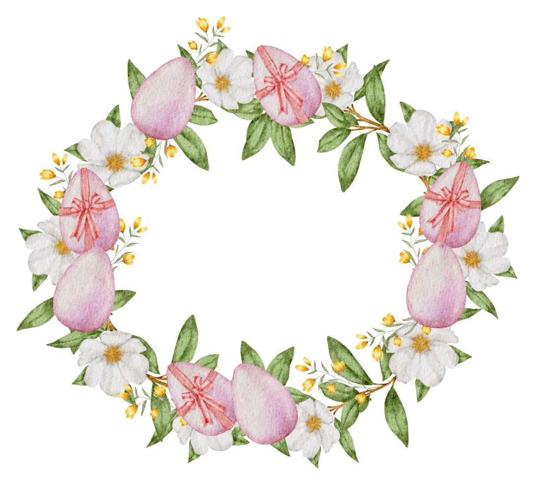 Easter wreath watercolor with Eggs and flower png