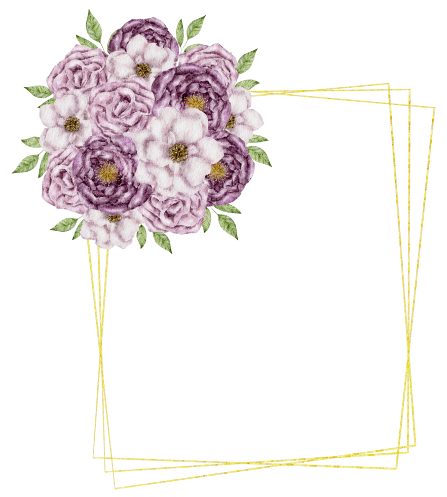 Flower wreath watercolor with gold frame png