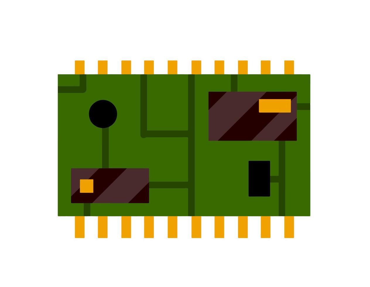 Chip. Modern technology. Flat illustration. Computer accessories. Green microchip. The microprocessor and microcircuit icon vector