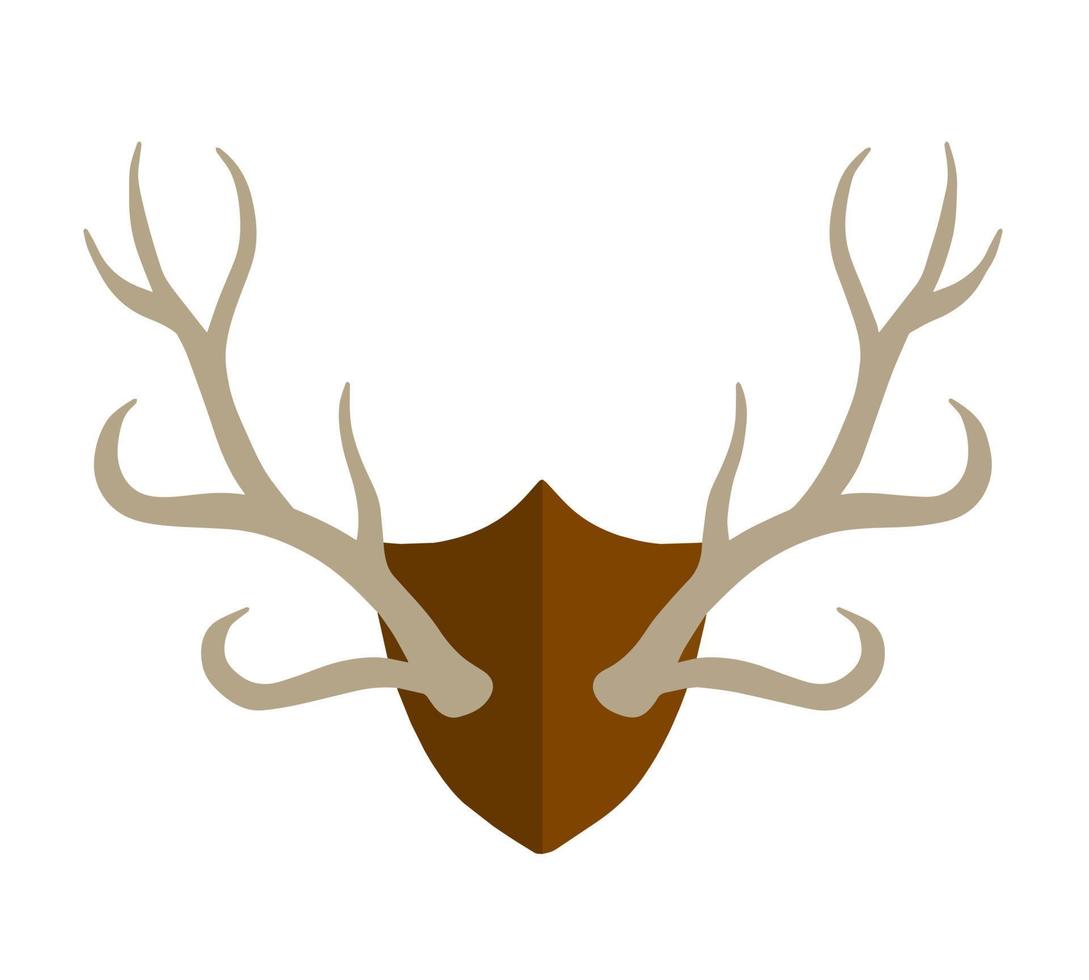 Horn of deer. Hunting trophy. Wall decoration element. Part of the stag animal head vector