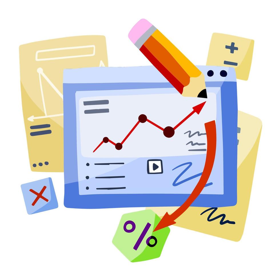 Business schedule. Funny infographic. Management and statistics. Cartoon Analytical concept. Drawing Documents and diagram vector