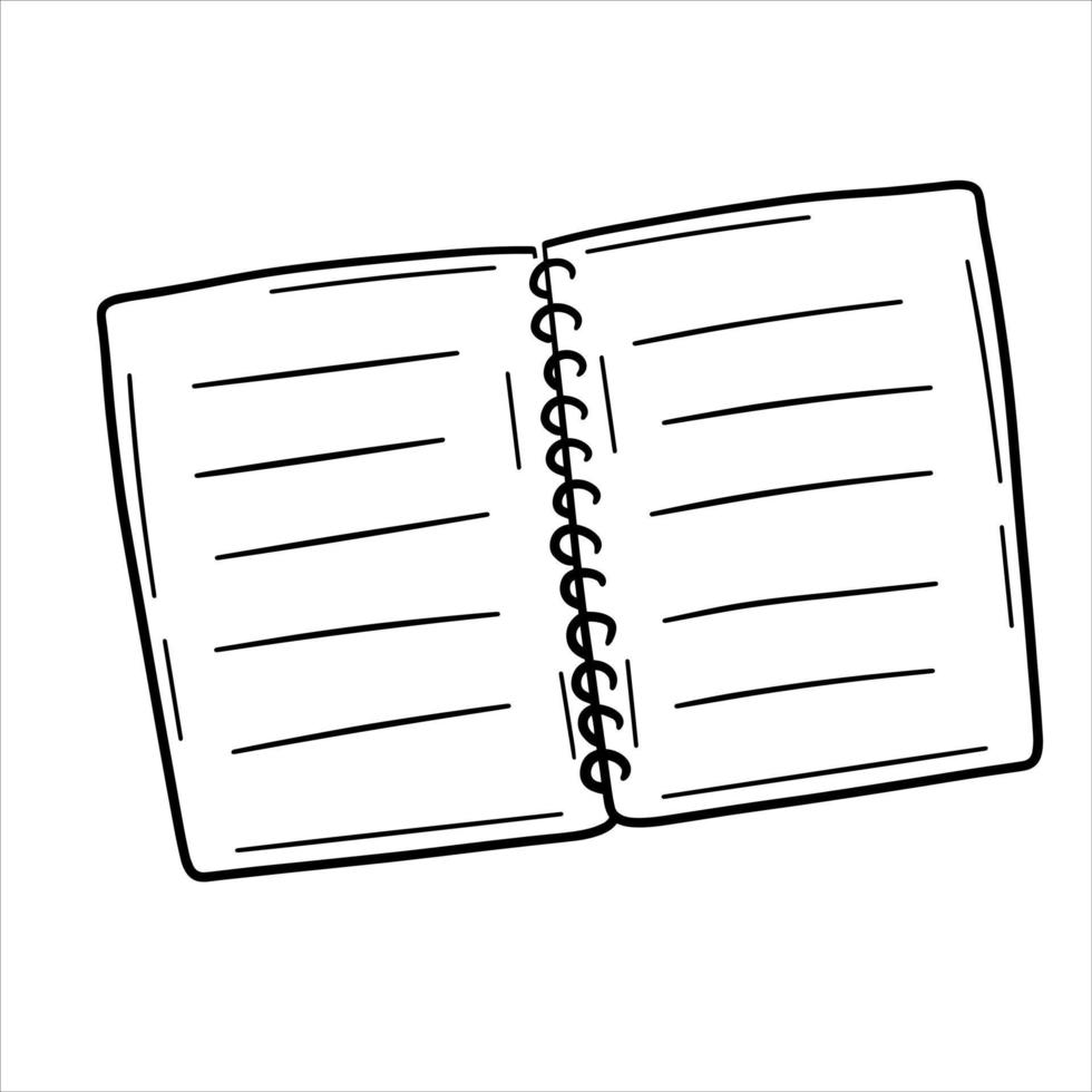 Notebook with blank page. Hand drawn White sheet and school template. vector