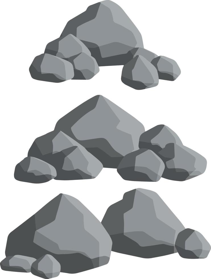 Set of gray granite stones of different shapes vector