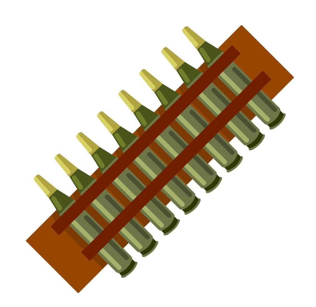 Lot of bullets. Shooting equipment. Military ammunition. Flat cartoon isolated on white vector