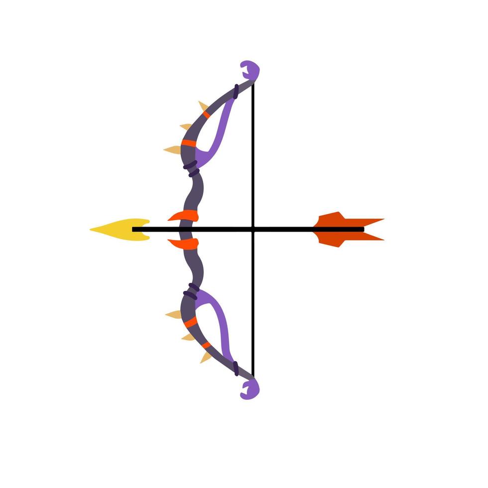 arco y flecha. cuerda tensa. armas fantásticas. elemento de tiro y caza. conjunto de objetos ilustración de dibujos animados plana vector
