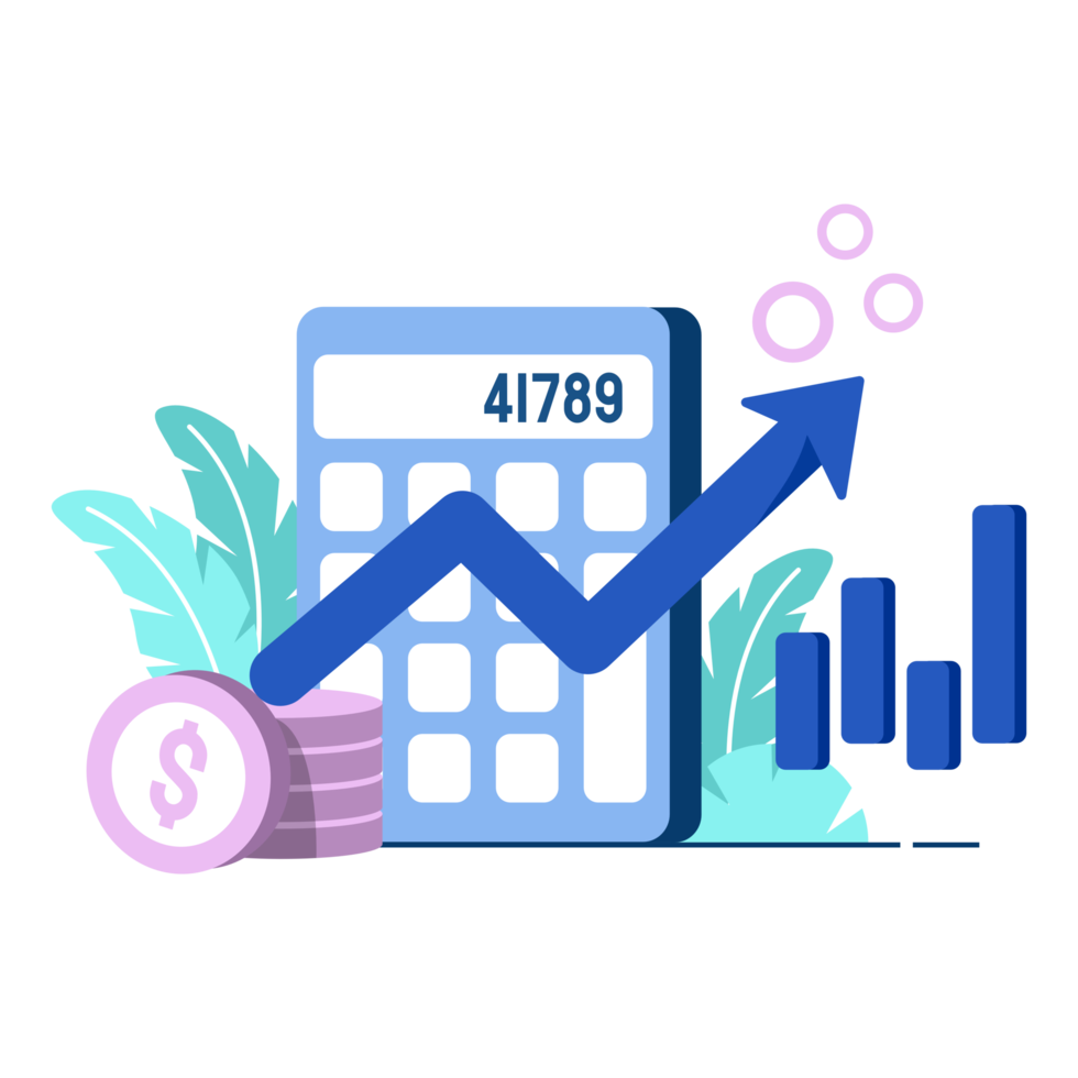 inflation calculator icon flat Illustration for business finance chart percent coin dollar bill perfect for ui ux design, web app, branding projects, advertisement, social media post png