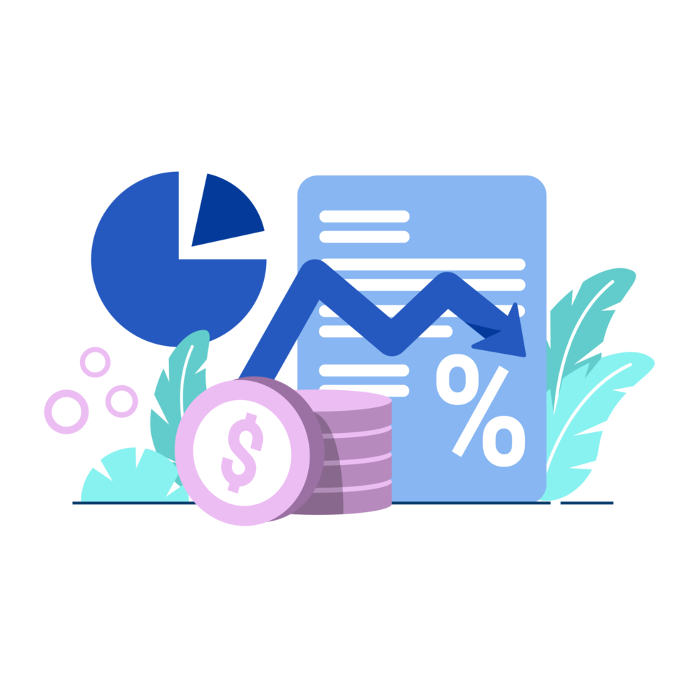inflation report icon flat Illustration for business finance chart percent coin dollar bill perfect for ui ux design, web app, branding projects, advertisement, social media post png