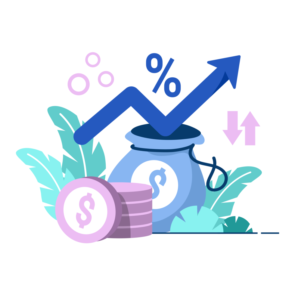 inflation rate icon flat Illustration for business finance chart percent coin dollar bill perfect for ui ux design, web app, branding projects, advertisement, social media post png
