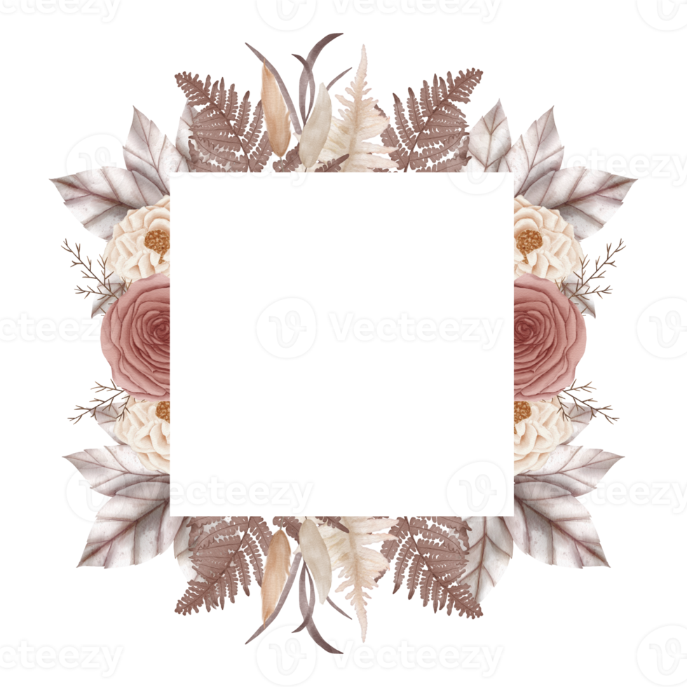 Watercolor Autumn Flower Square Wreath png