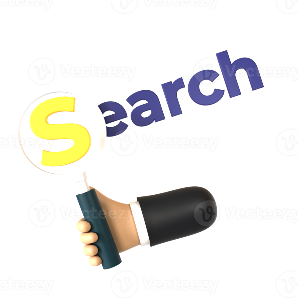 mano sosteniendo una lupa 3d renderizado aislado sobre fondo transparente. ui ux icono diseño web y tendencia de aplicaciones png