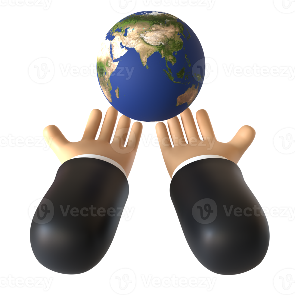 globe met handgebaar 3D-rendering geïsoleerd op transparante achtergrond. ui ux pictogram ontwerp web- en app-trend png