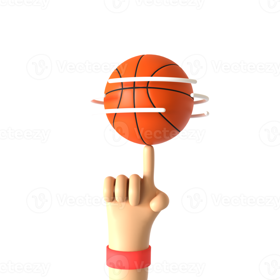 Spin Basketball Hand Gesture 3D rendering isolated on transparent background. Ui UX icon design web and app trend png