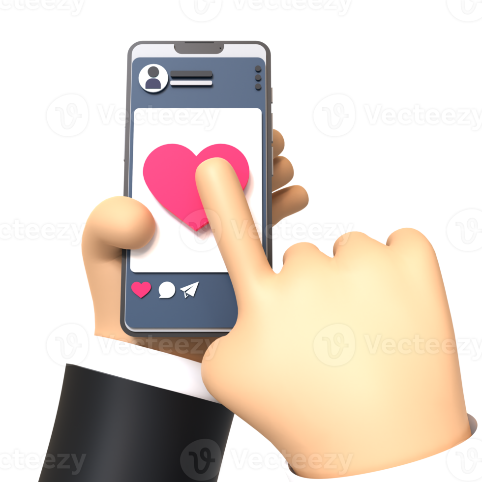 social media come dare il gesto della mano rendering 3d isolato su sfondo trasparente. ui ux icona design web e tendenza delle app png