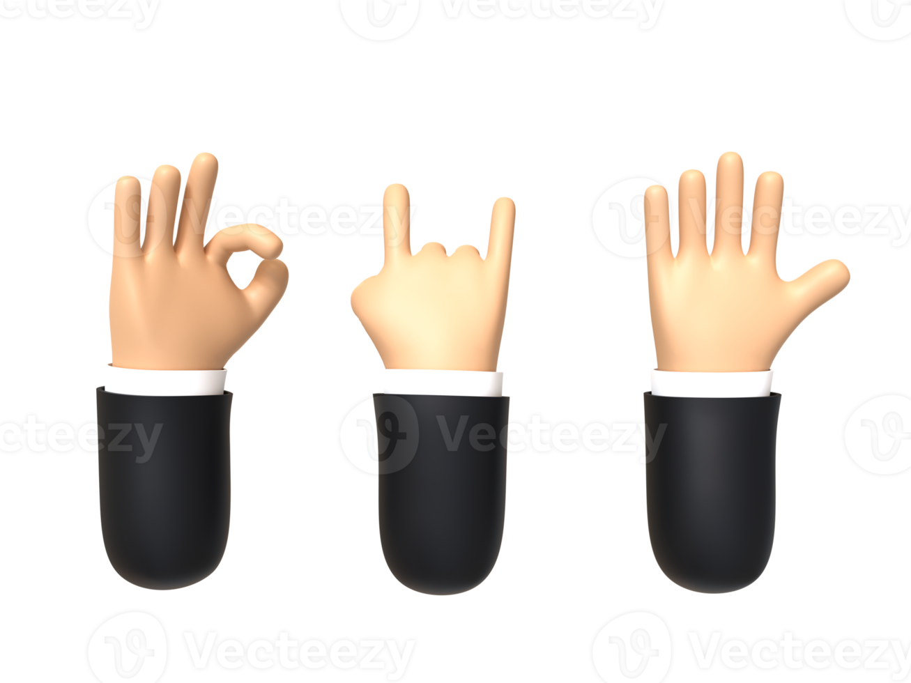 três gestos de mão renderização 3d isolada em fundo transparente. ui ux icon design web e tendência de aplicativos png
