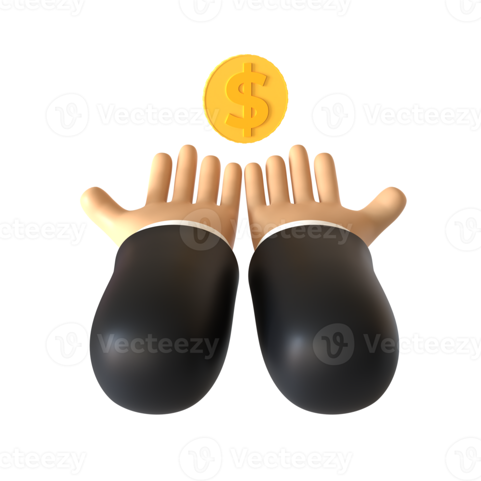 Receiving Coin Hand Gesture 3D rendering isolated on transparent background. Ui UX icon design web and app trend png