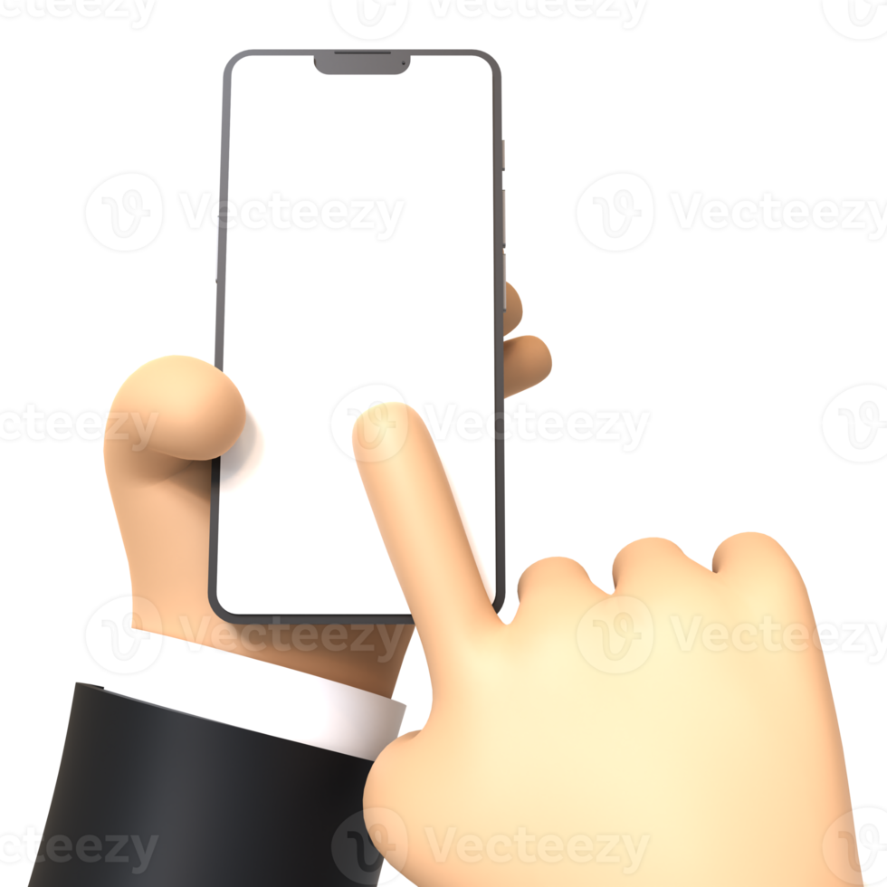 móvel usando renderização 3d de gesto de mão isolado em fundo transparente. ui ux icon design web e tendência de aplicativos png