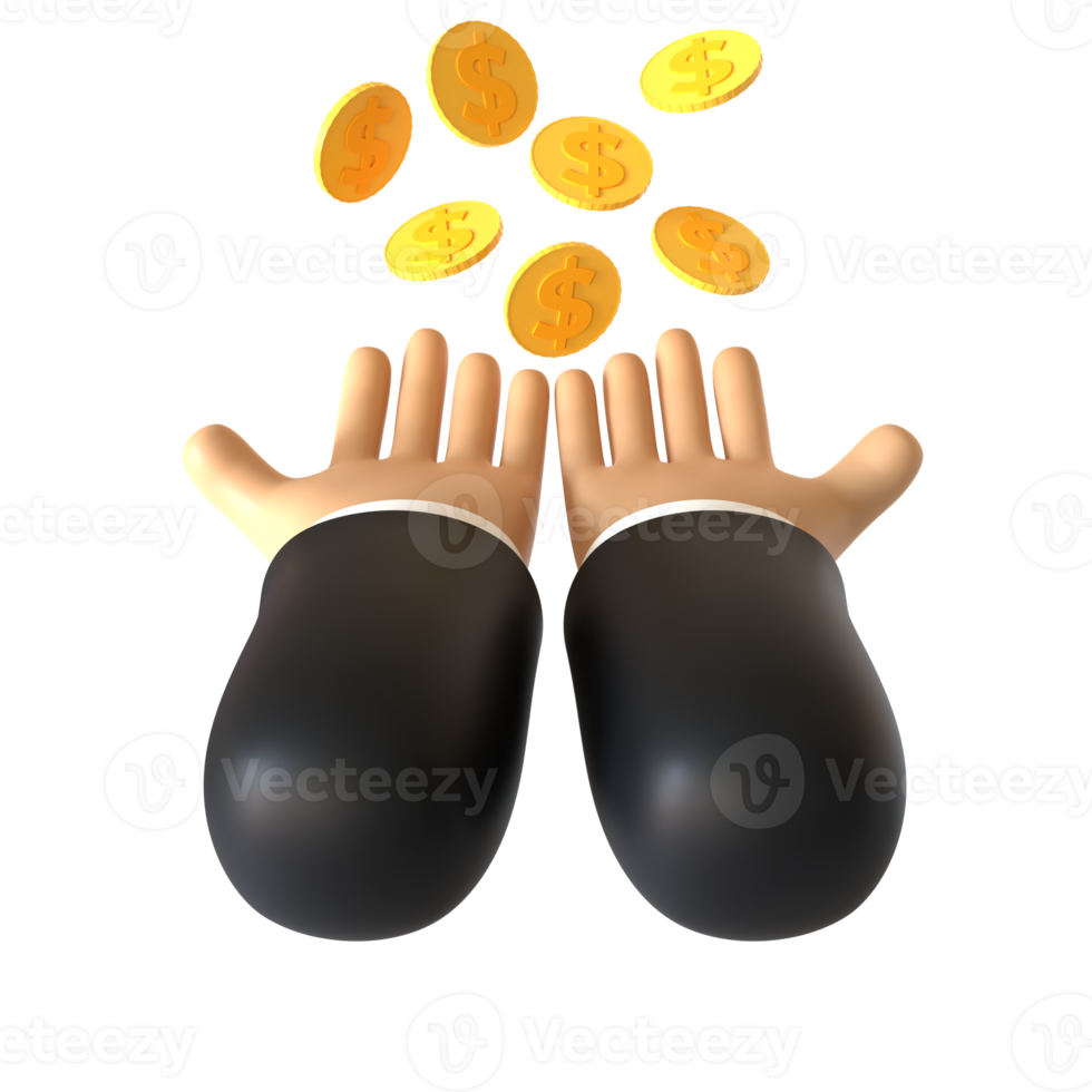 Receiving Coins Hand Gesture 3D rendering isolated on transparent background. Ui UX icon design web and app trend png