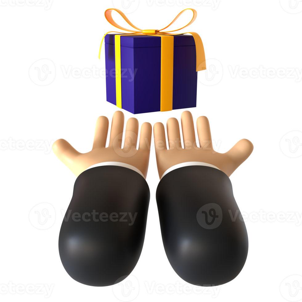 Gift Box Holding 3D rendering isolated on transparent background. Ui UX icon design web and app trend png