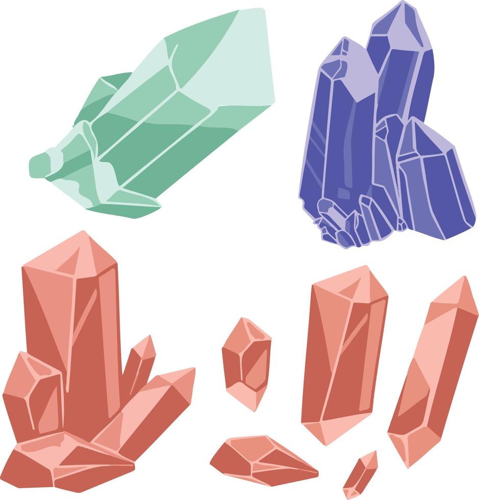 gemas de cristales mágicos y símbolo de dibujo del juego vector