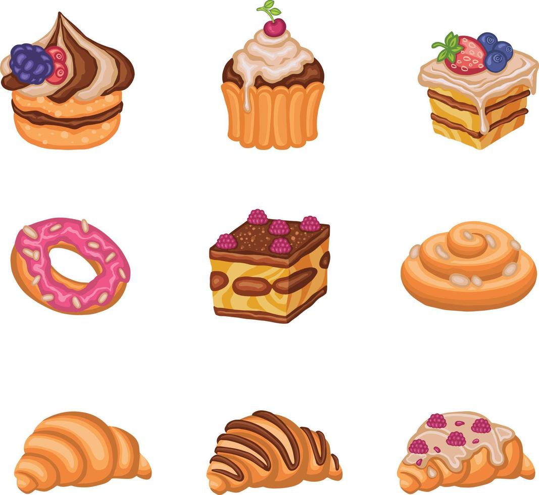 set of sweets cake dessert, hand-drawn illustration vector