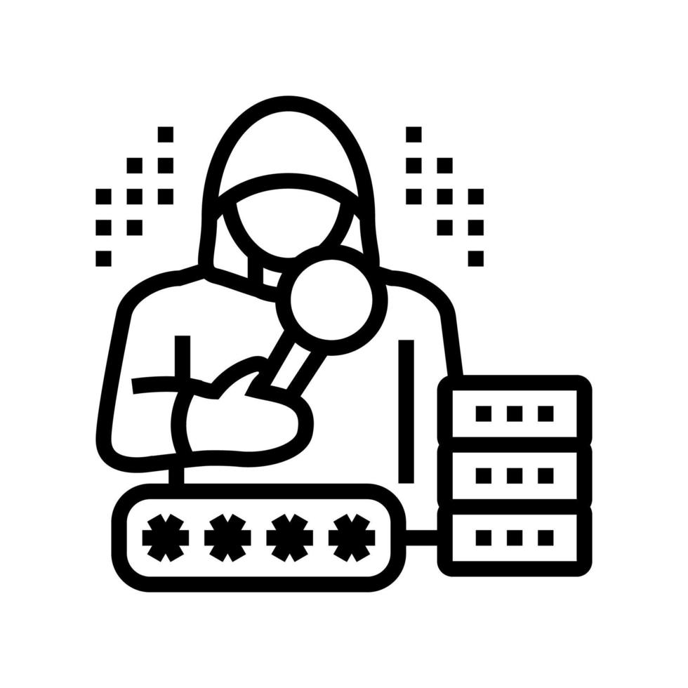 hacker digital ladrón línea icono vector ilustración