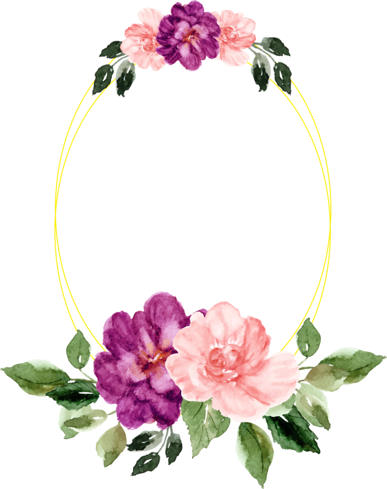 coroa de flores em aquarela com arranjo floral roxo e rosa png