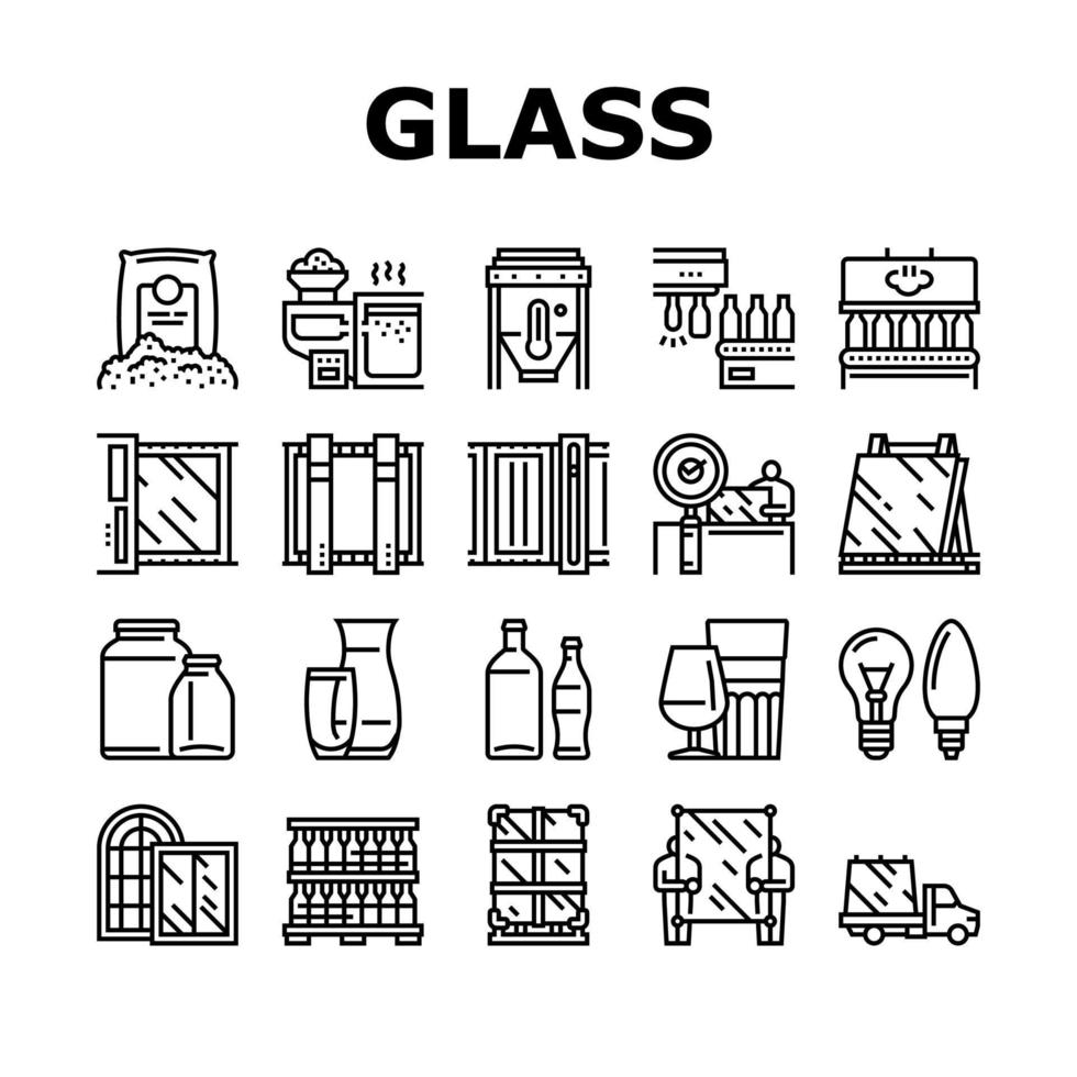 Glass Production Plant Collection Icons Set Vector