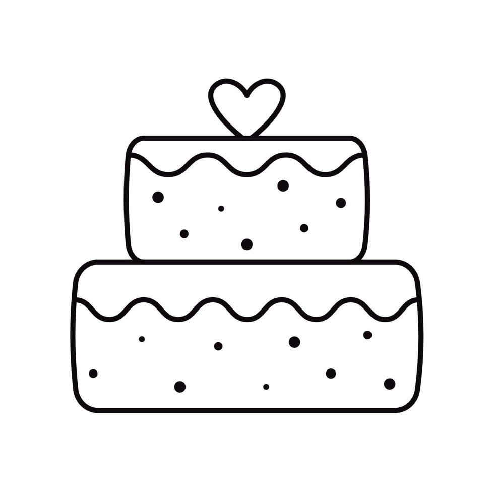 Wedding cake icon. Cake with heart decoration. Simple line symbol. Vector illustration