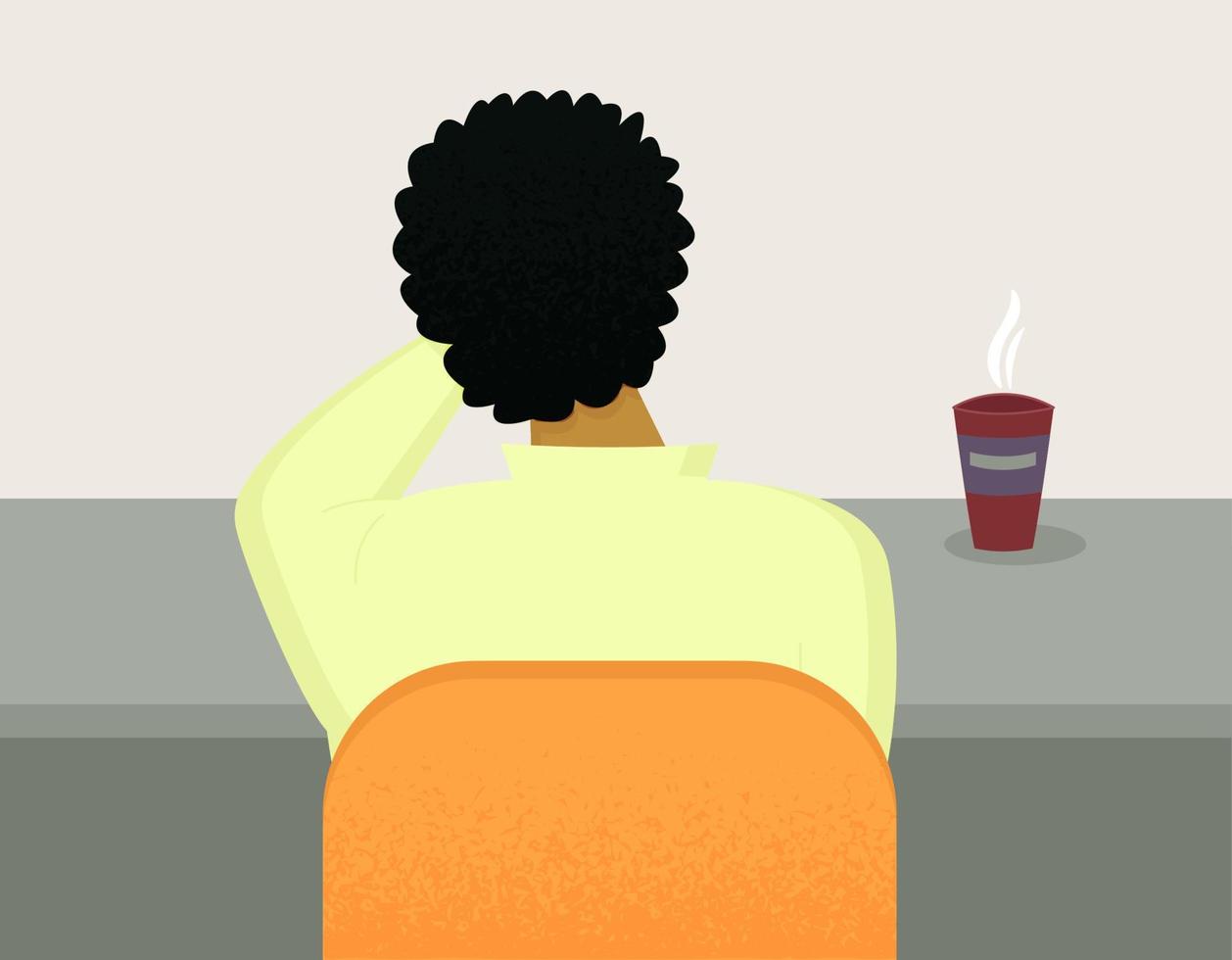 Boy sitting at the table. Rear view of student, pupil or business man. Vector illustration