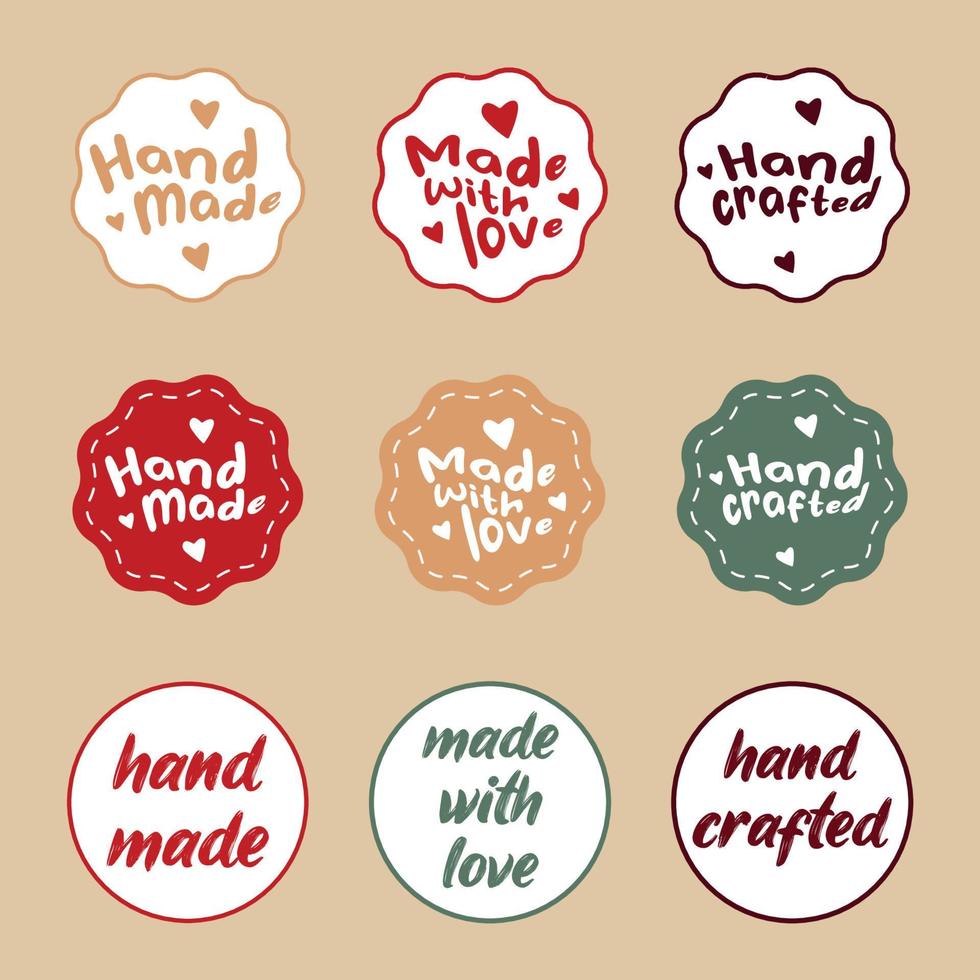 Vector set of design elements and badges. Hand-made, made with love, hand crafted. Hand lettering for labels