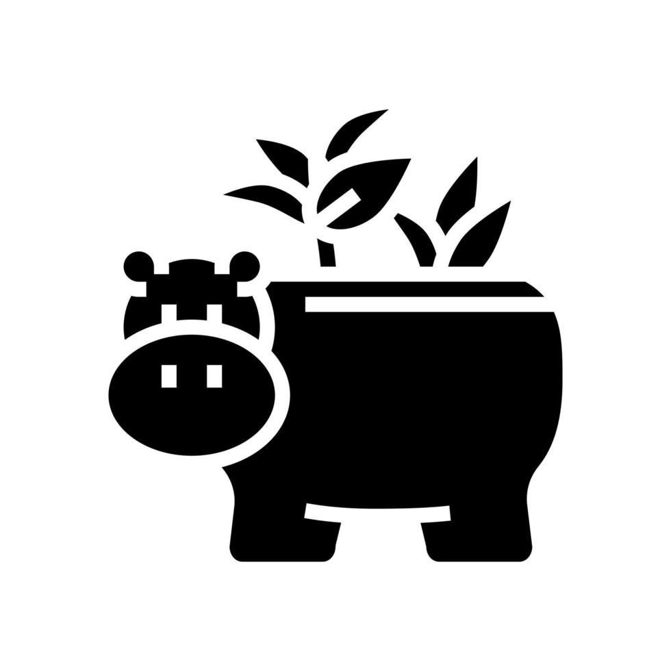 olla en forma de hipopótamo para la ilustración de vector de icono de glifo de planta de casa