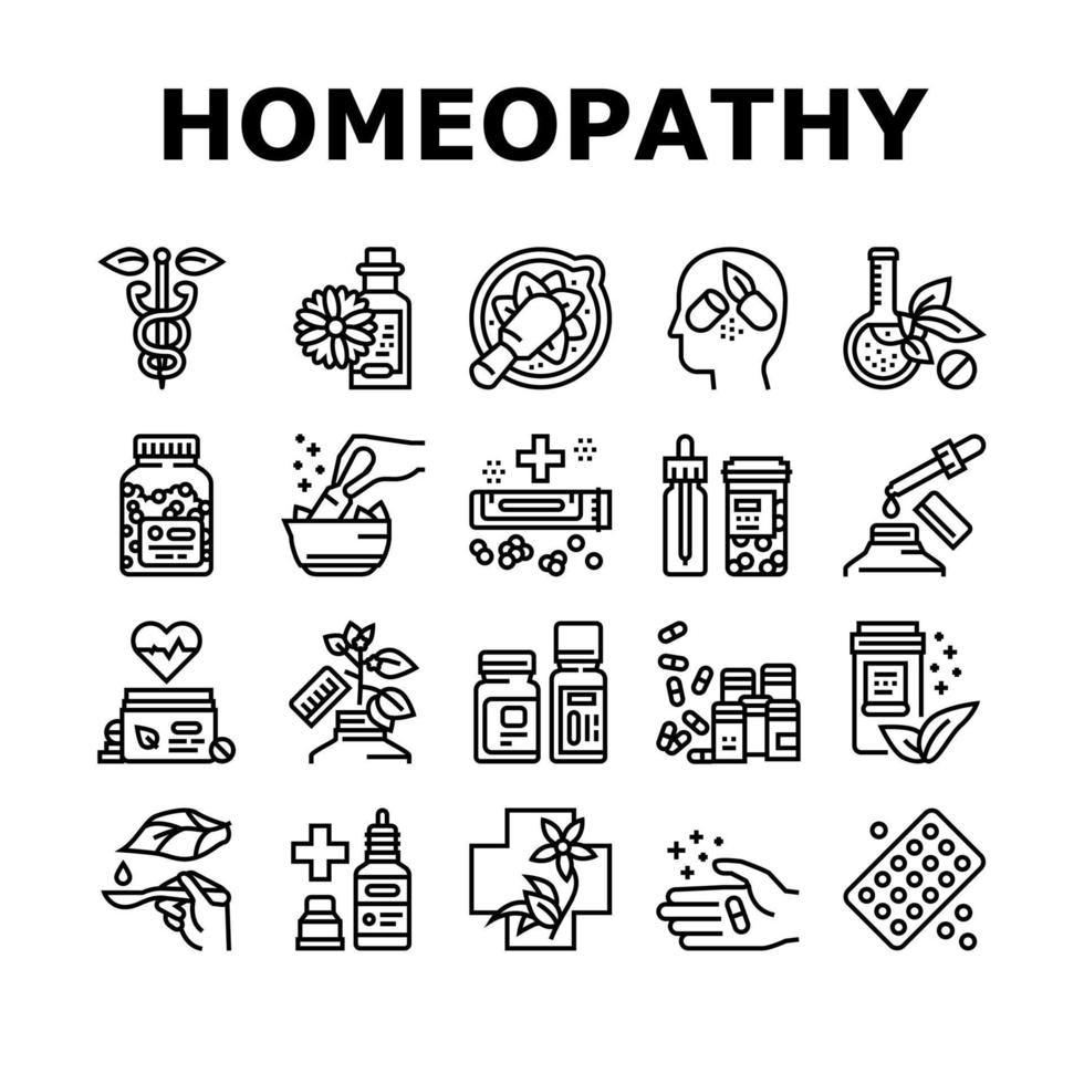 conjunto de iconos de colección de medicina de homeopatía vector
