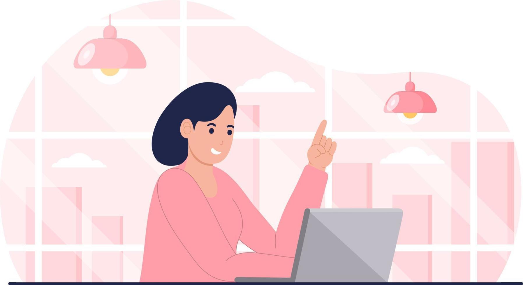 Woman sitting on the chair working on the laptop vector
