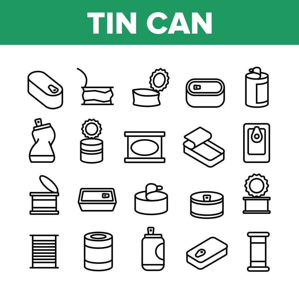 Tin Can Container Collection Icons Set Vector