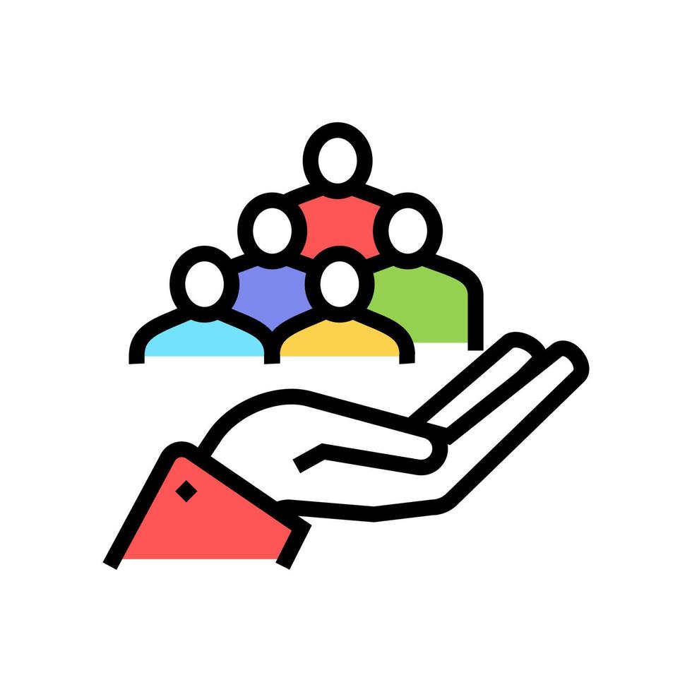 employees on human hand color icon vector illustration