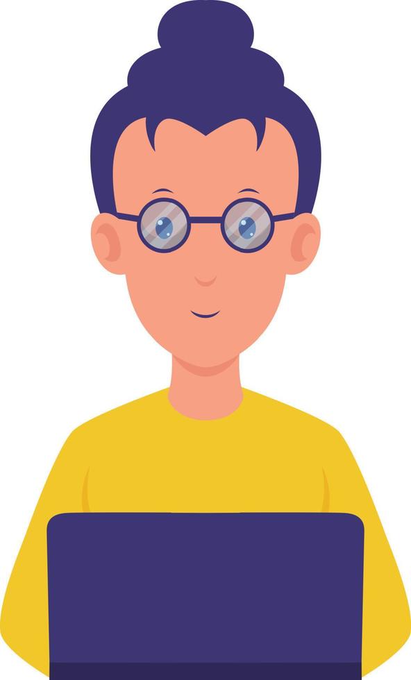 a woman with glasses playing on a laptop vector