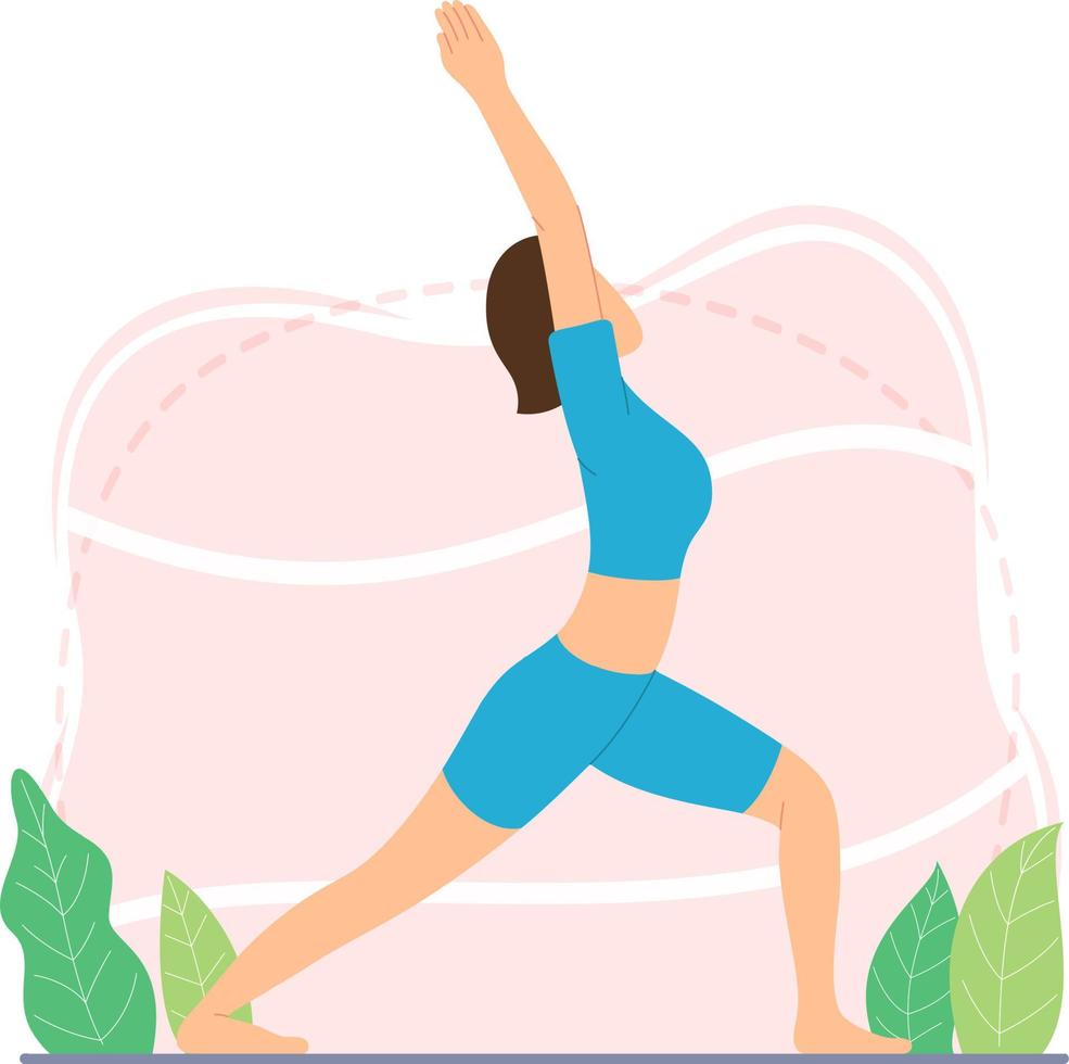 personaje de niña de diseño plano en posición de yoga vector