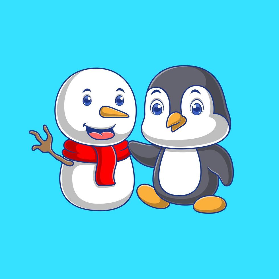 cute penguin cartoon with ice man vector