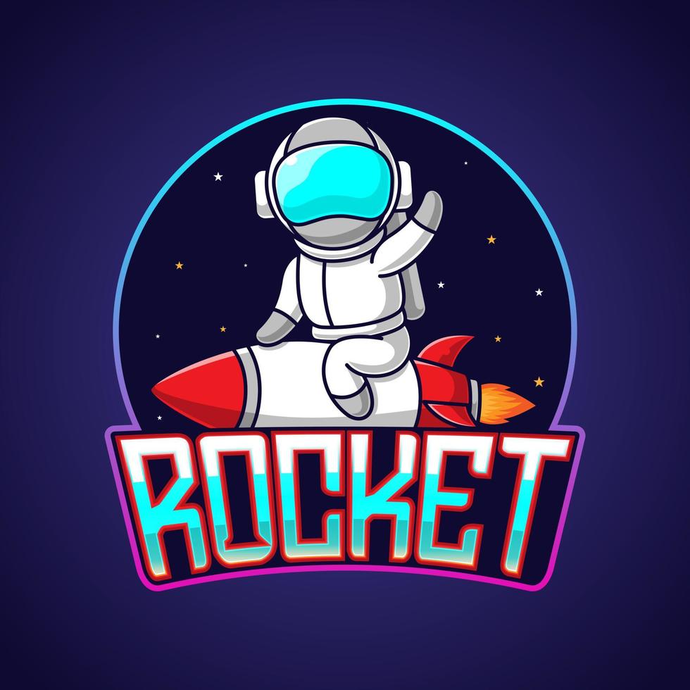 cartoon mascot astronaut riding a rocket vector