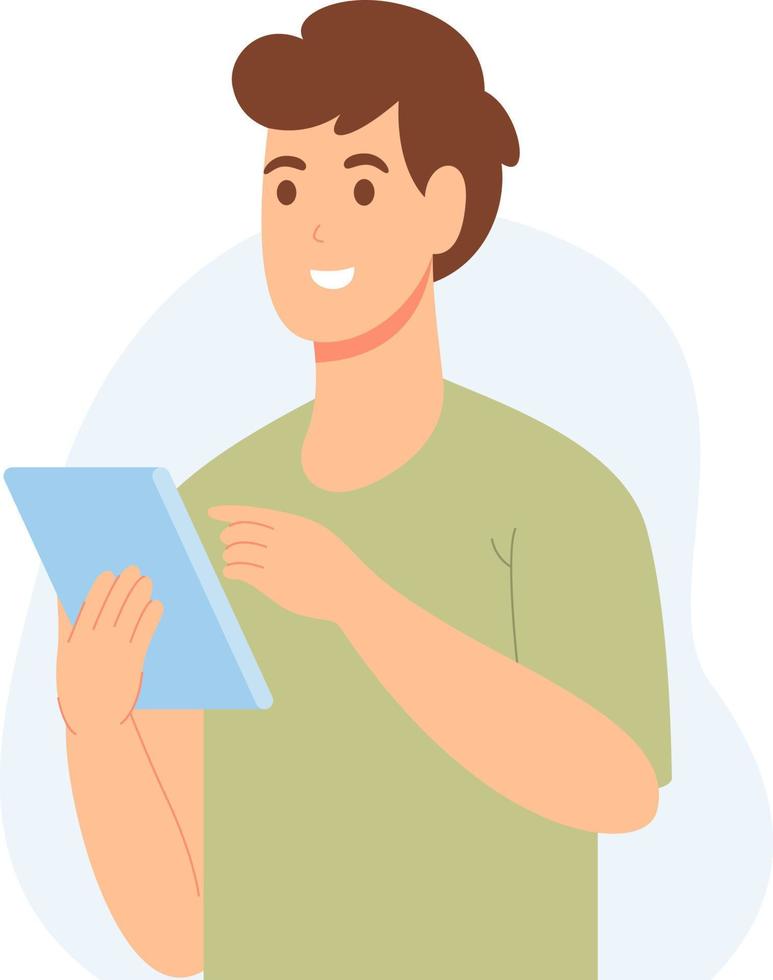 flat design of a man shopping online using a mobile phone vector