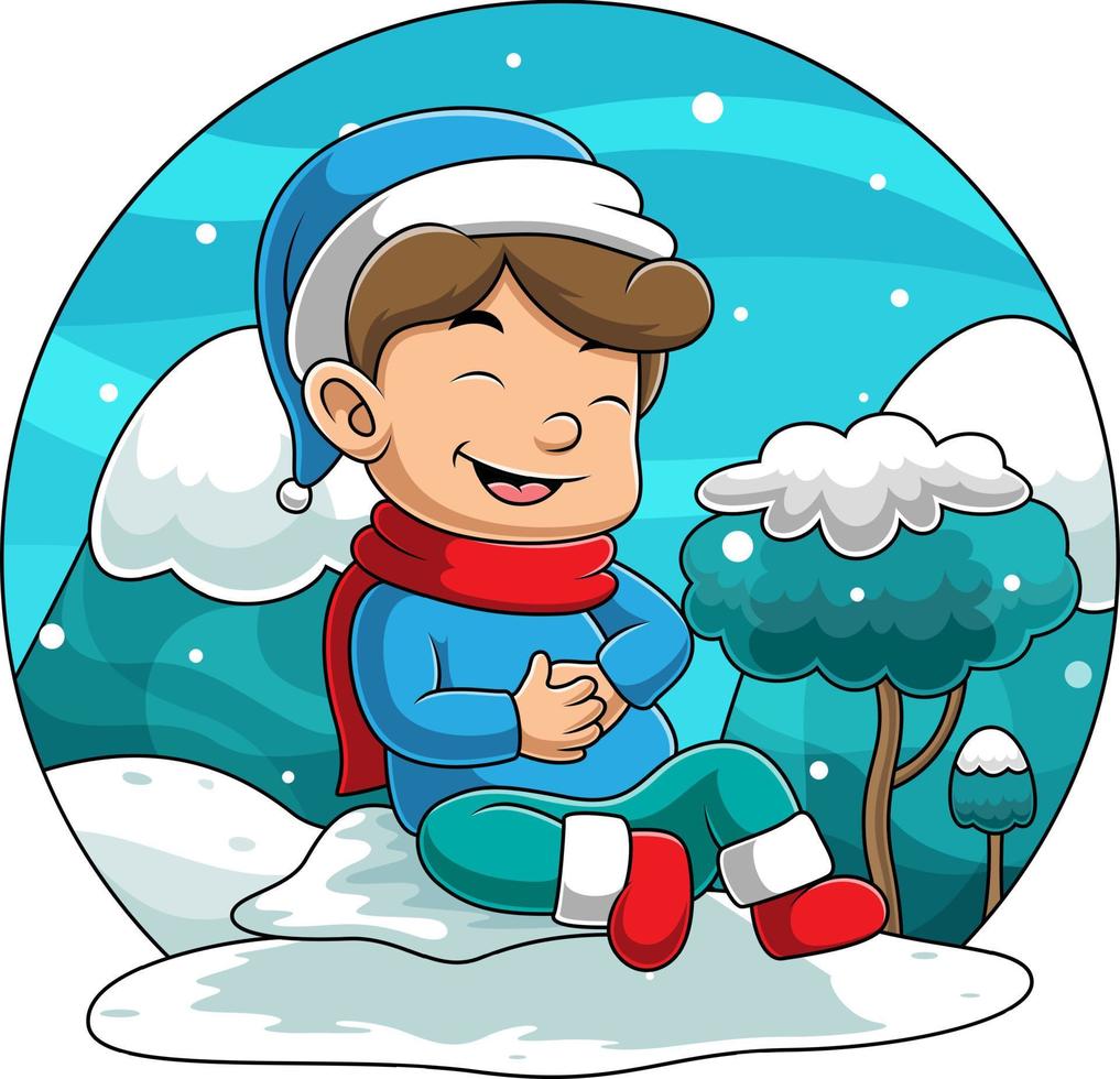 niños de dibujos animados de vector con fondo de invierno