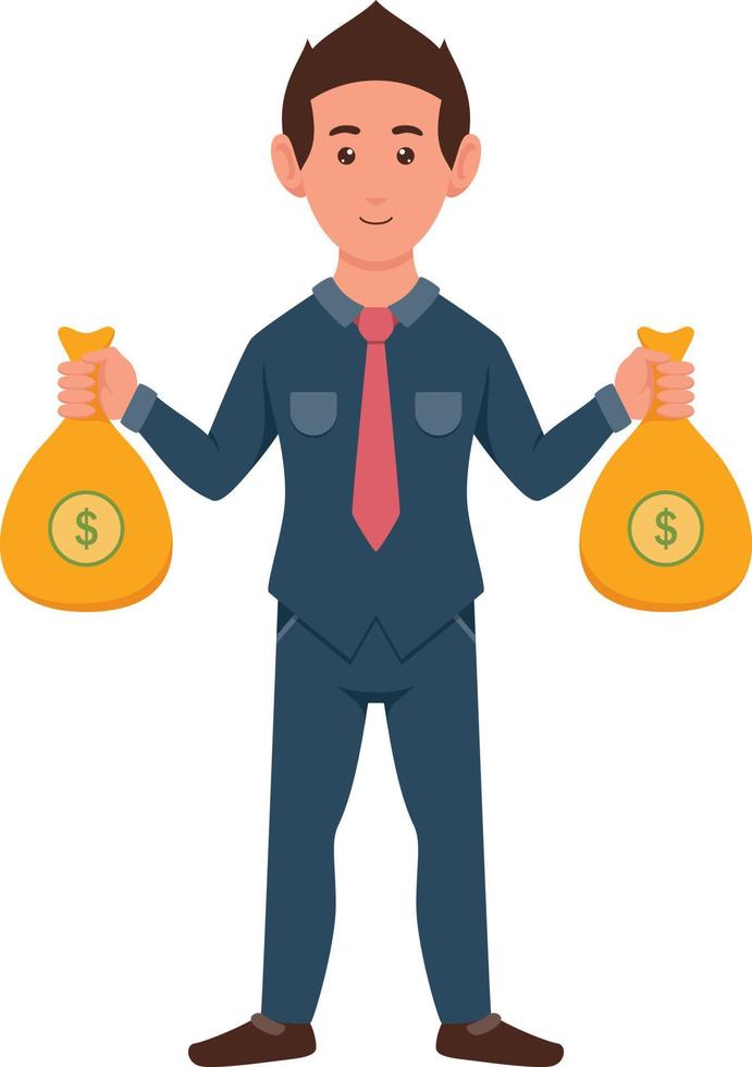 business man carrying several packets of money vector