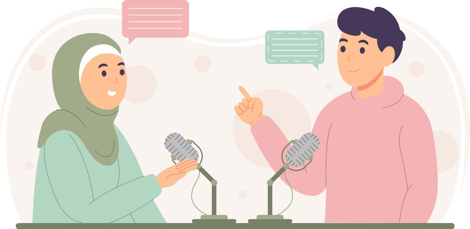 Podcast interview flat design illustration background vector