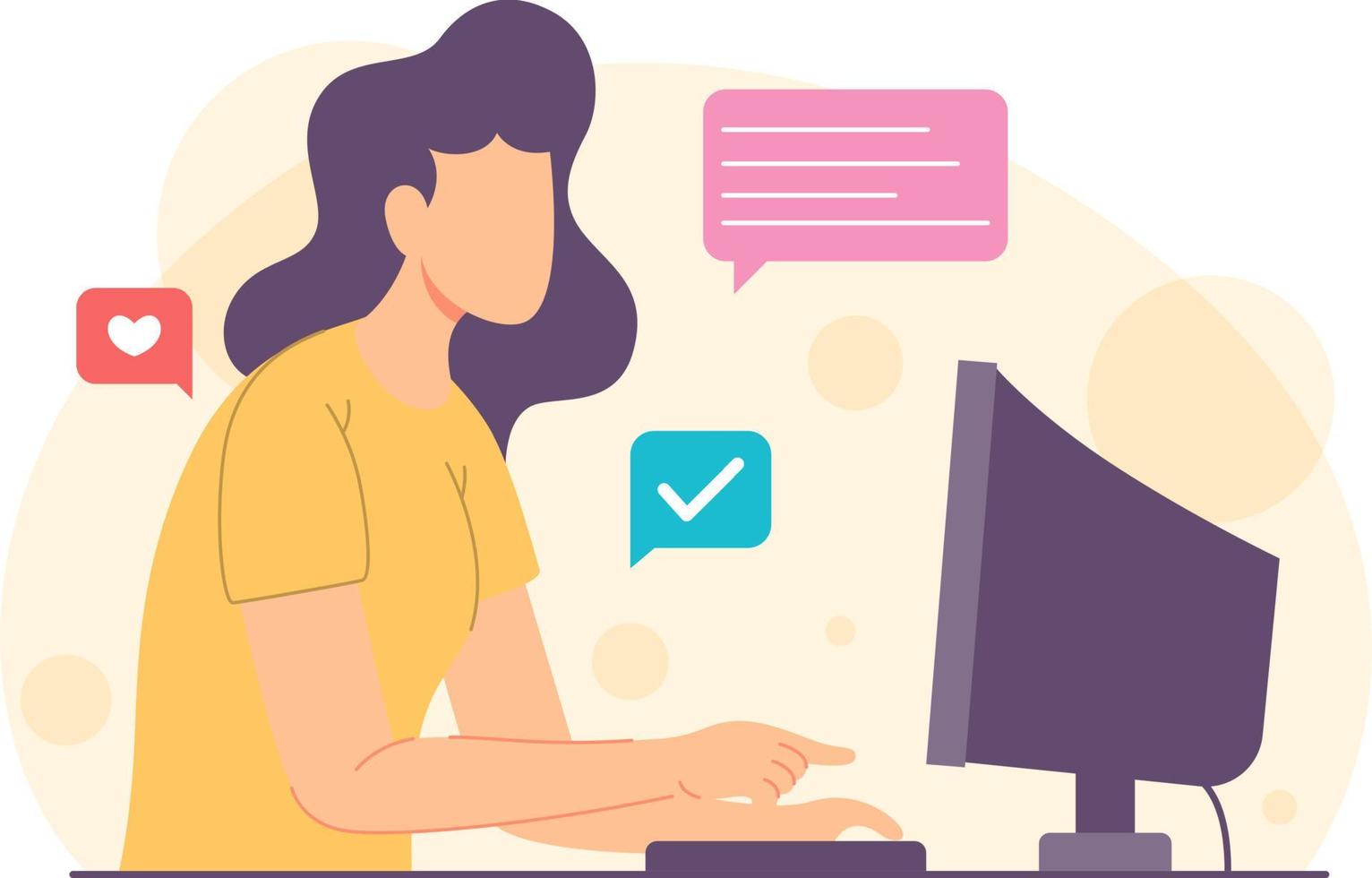 flat design of a woman working on a computer vector