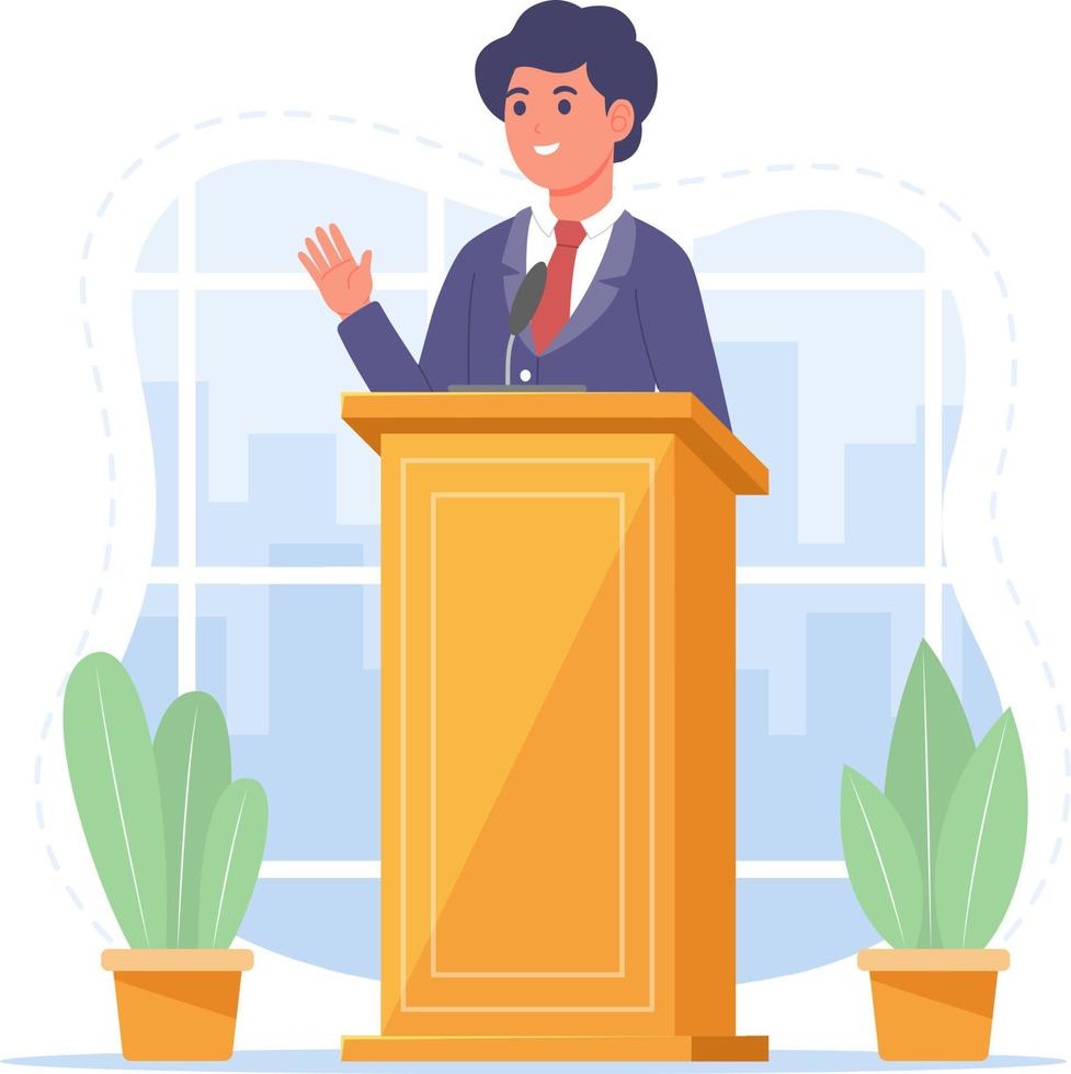 businessman giving a talk on the podium vector