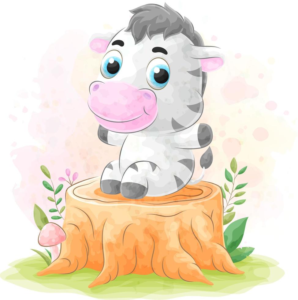 Cute doodle Zebra with watercolor illustration vector